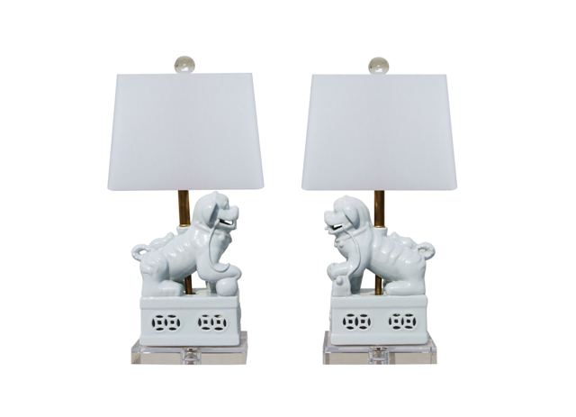 Pair of Palladian Blue Foodog Lamps
