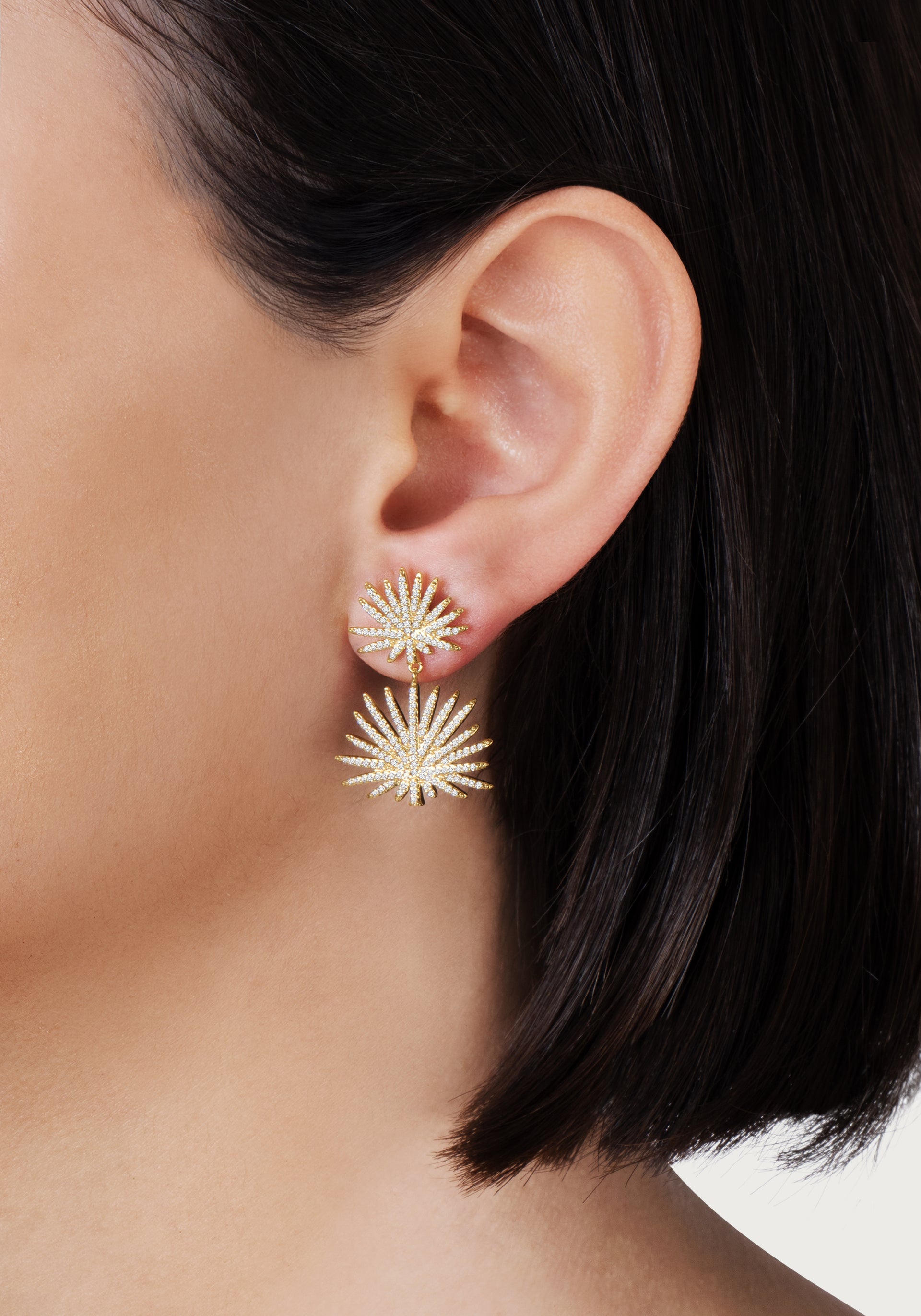 Palm Pave Double Fan Earrings