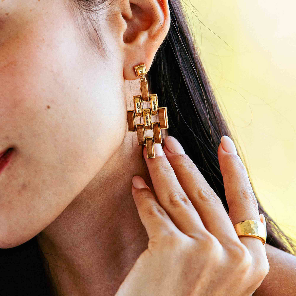 Gold & Teak Pathway Drop Earrings