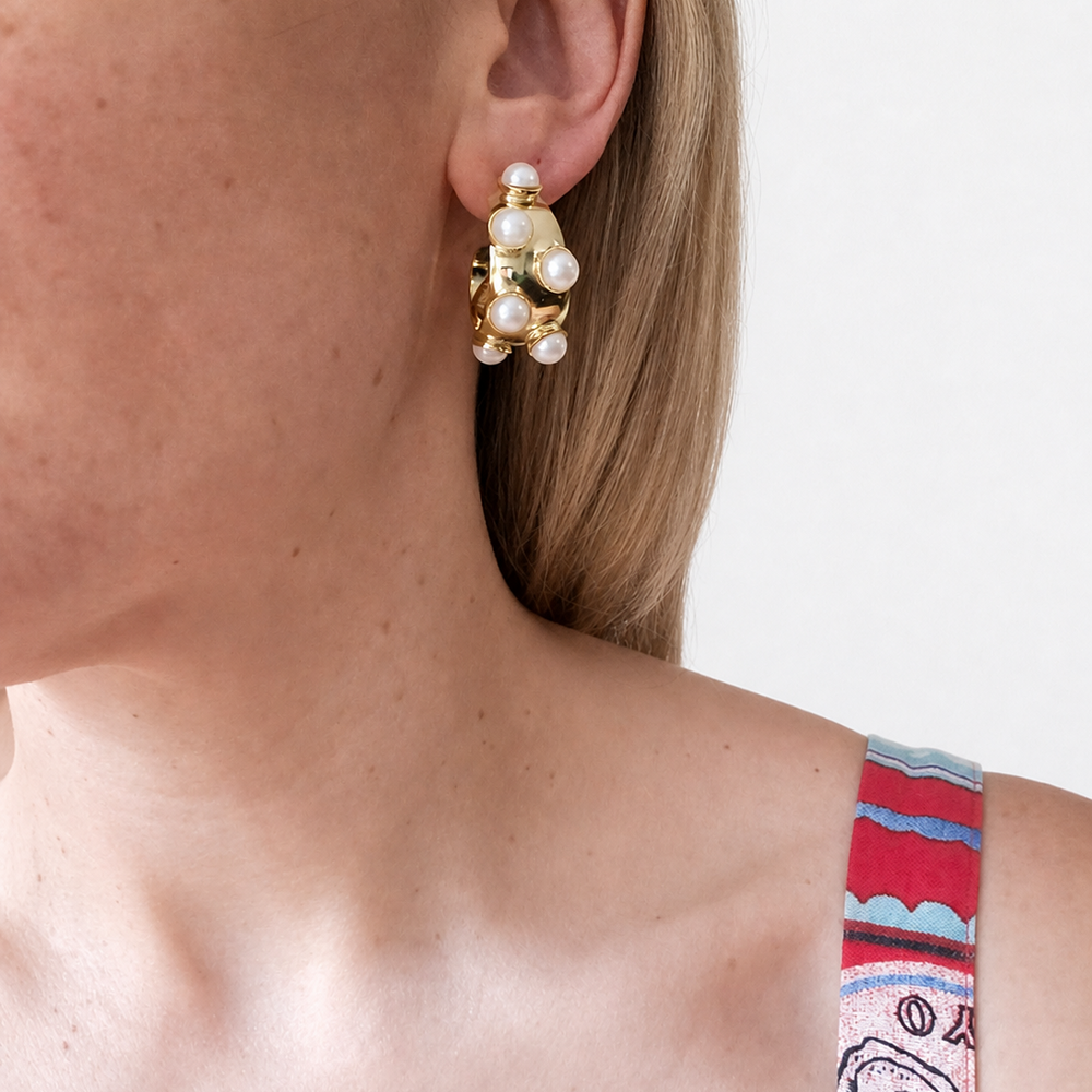 Audrey Pearl Hoop Earrings