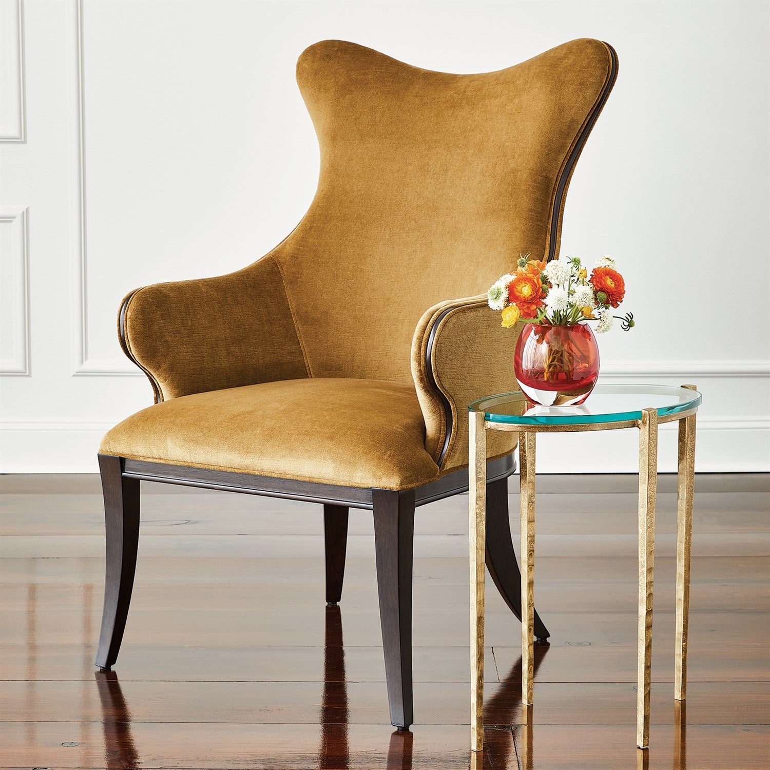 Petite Glass Oval Accent Table - Antique Gold