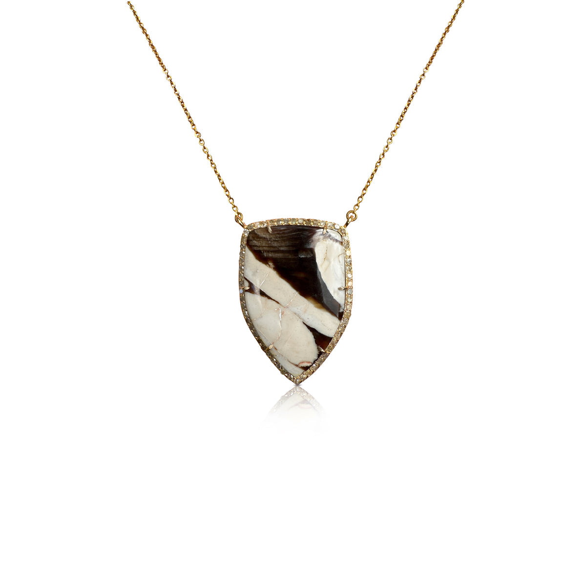 14k Petrified Peanut Wood Shield Necklace
