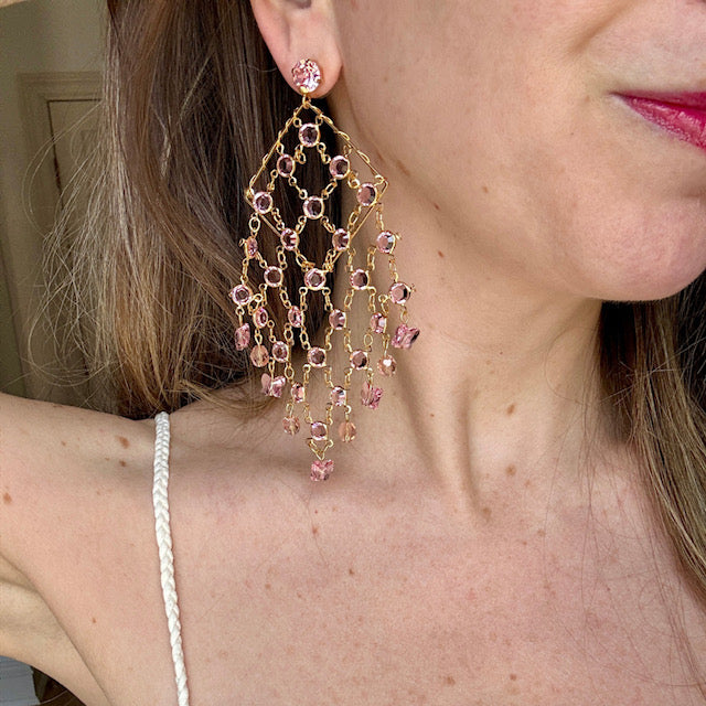 24K GP Pink Chandelier Earrings
