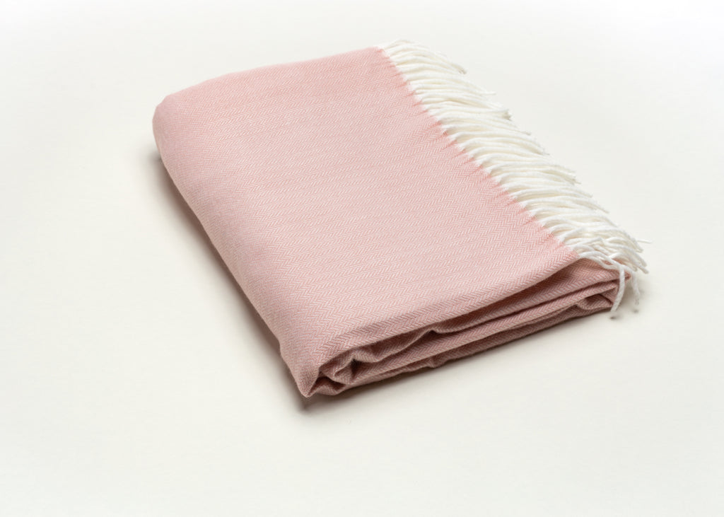 Pink Fringed Herringbone Throw