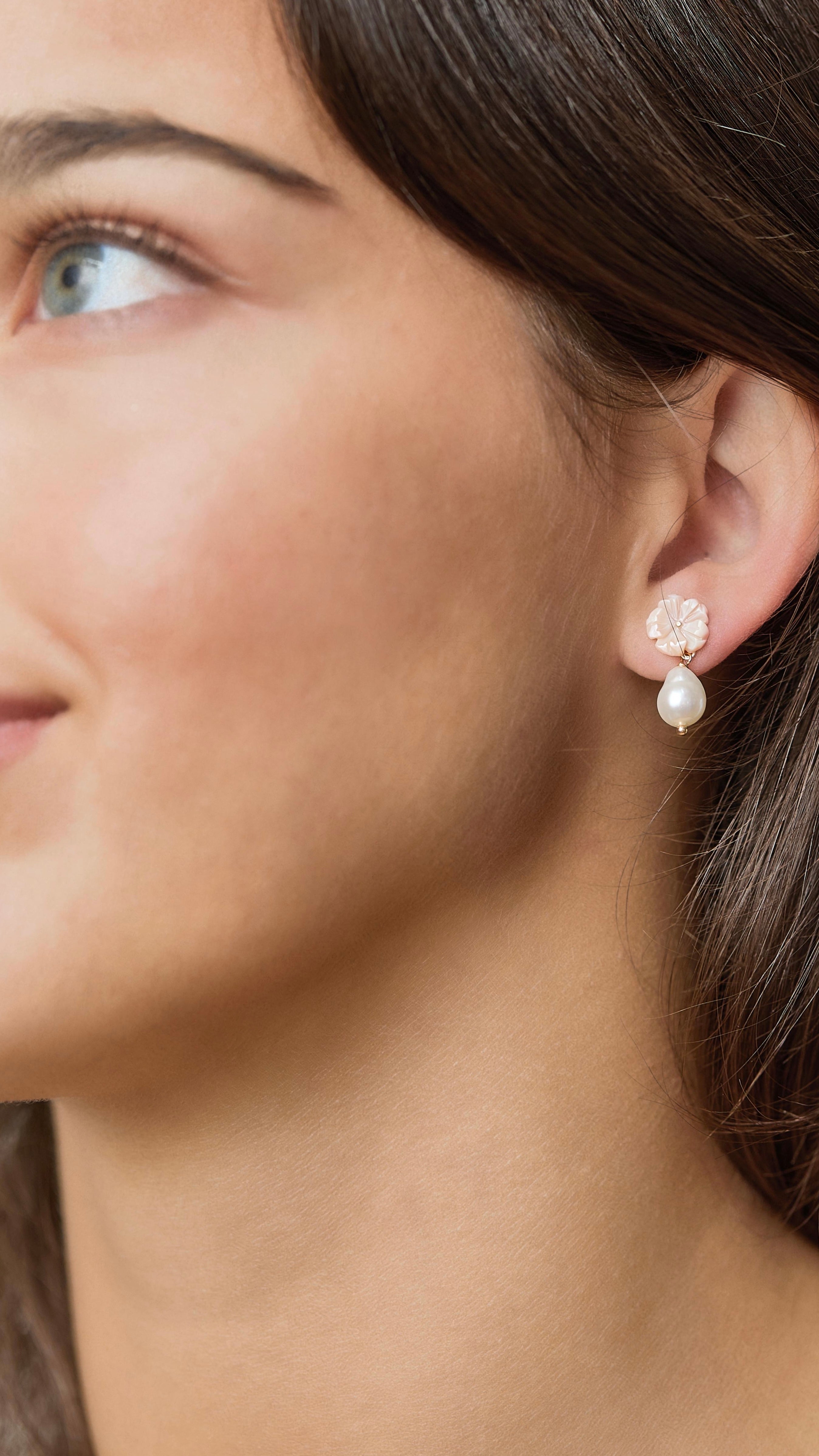 Pink Flower Pearl Drop Earrings