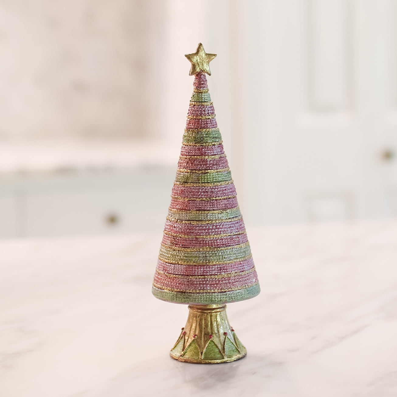 13" Pink Rainbow Cone Tree with Star