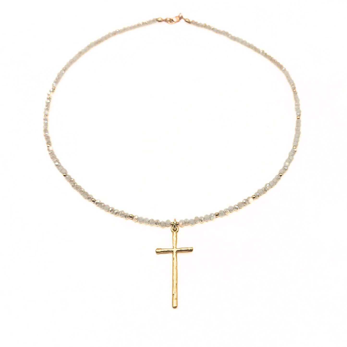 Winter White Prayer Cross Necklace