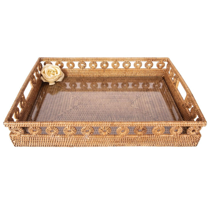 Rattan Rectangular Tray & Glass Insert