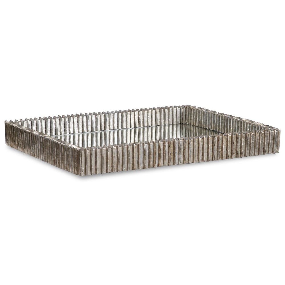 Silver Ribbed & Mirrored Tray