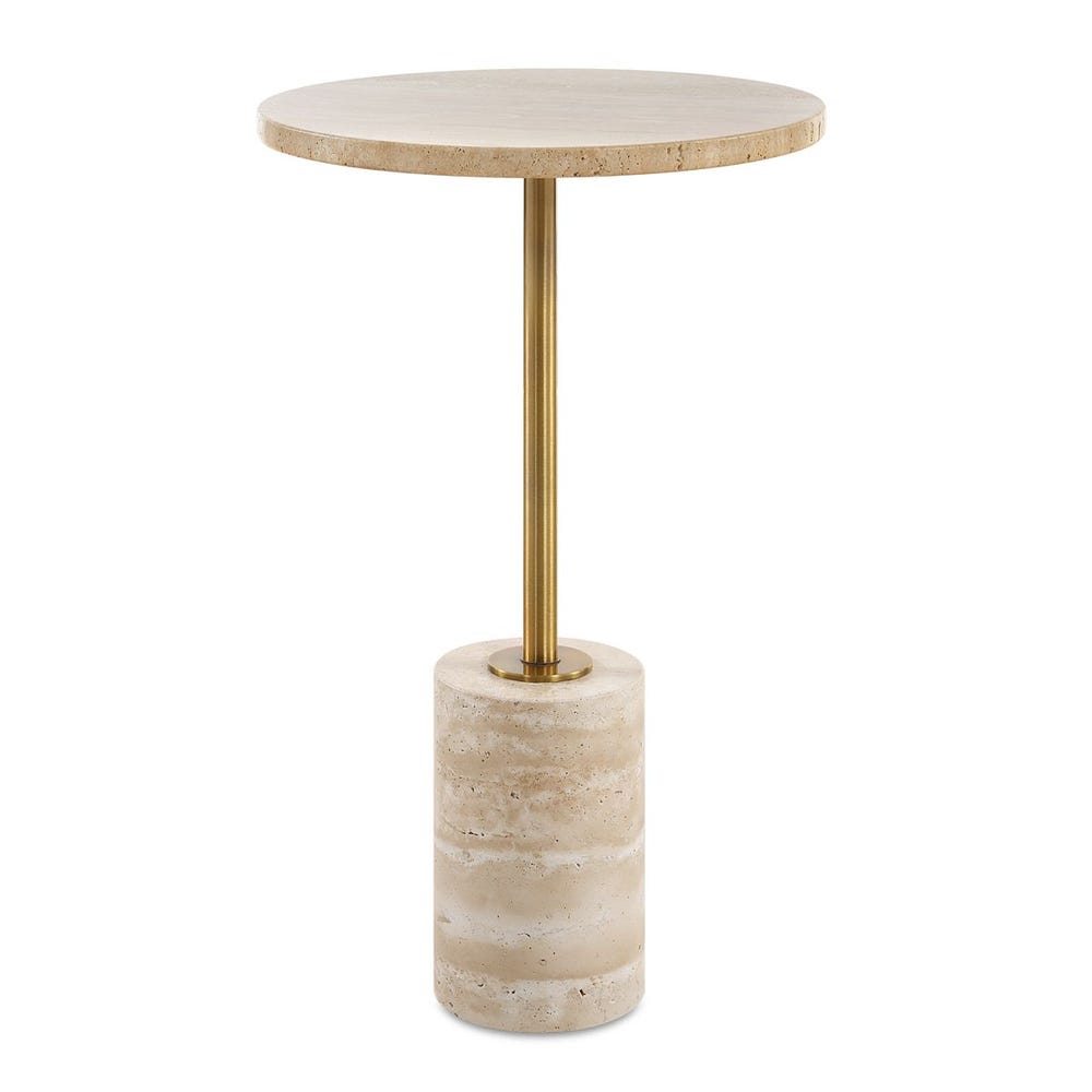 Round Travertine & Brass Accent Table