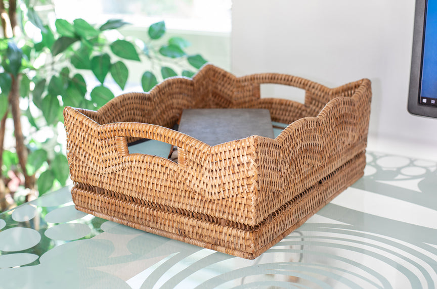 Honey Brown Scallop Shelf Basket