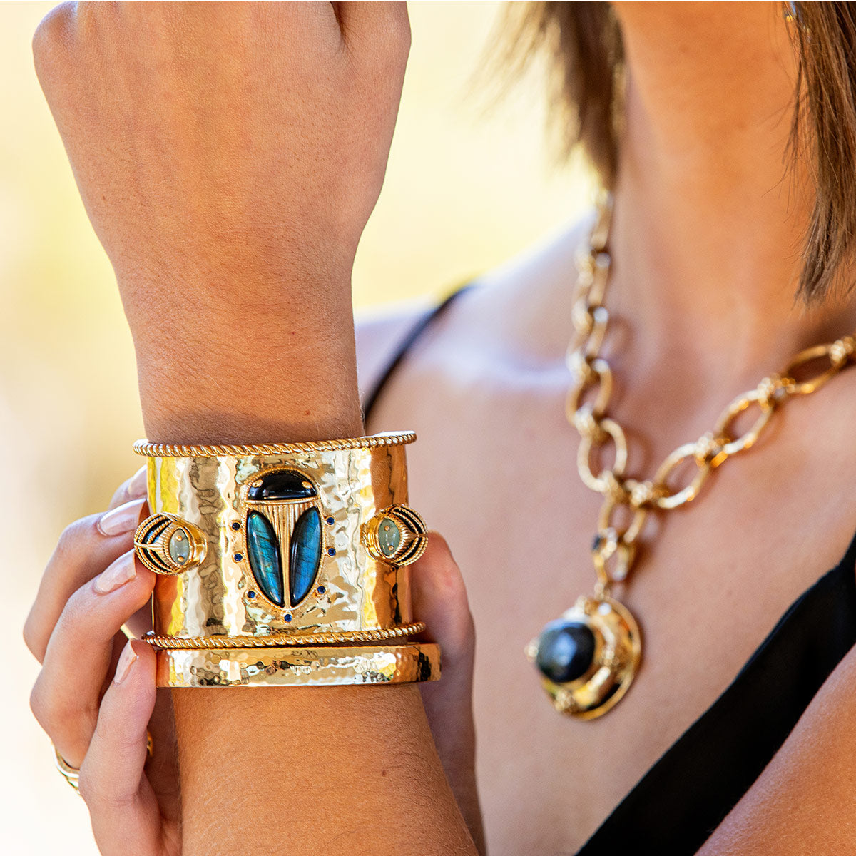 Labradorite & Agate Scarab Cuff