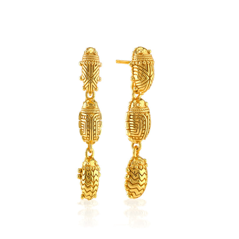 Gold Scarab Petite Linear Earrings