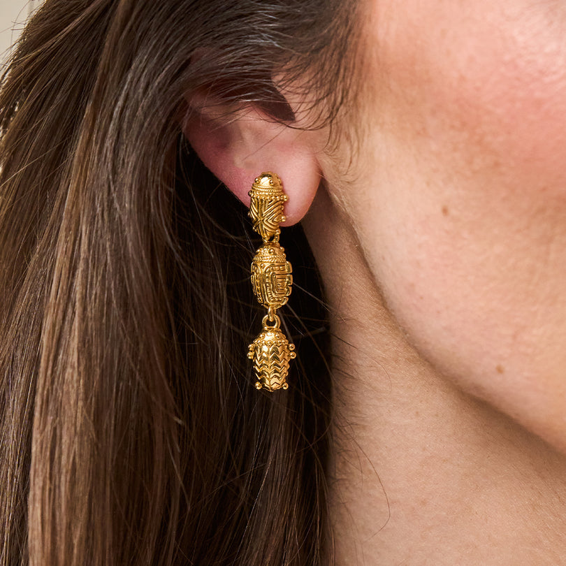 Gold Scarab Petite Linear Earrings