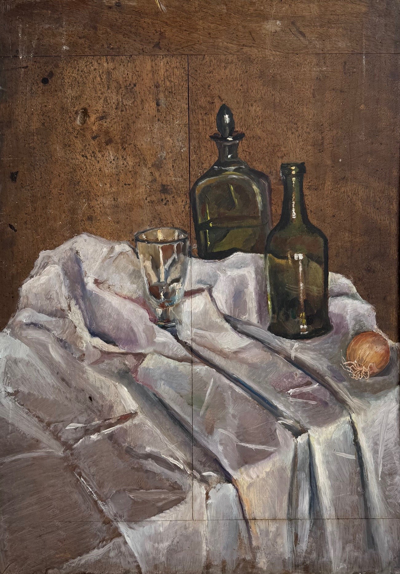 Heritage - Still life with Green Bottles and an Onion (26 x 18.5)