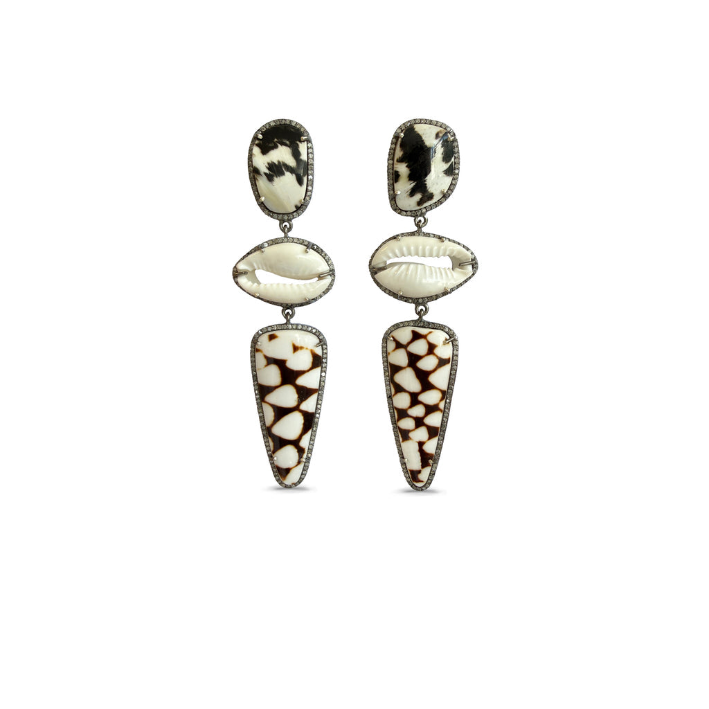 Multi Shell & Cowrie Triple Drop Earrings