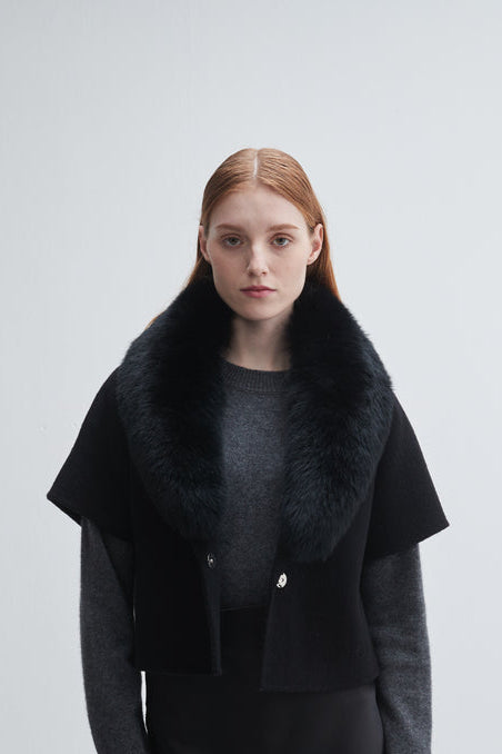 Black Short Sleeve Jacket & Fur Collar
