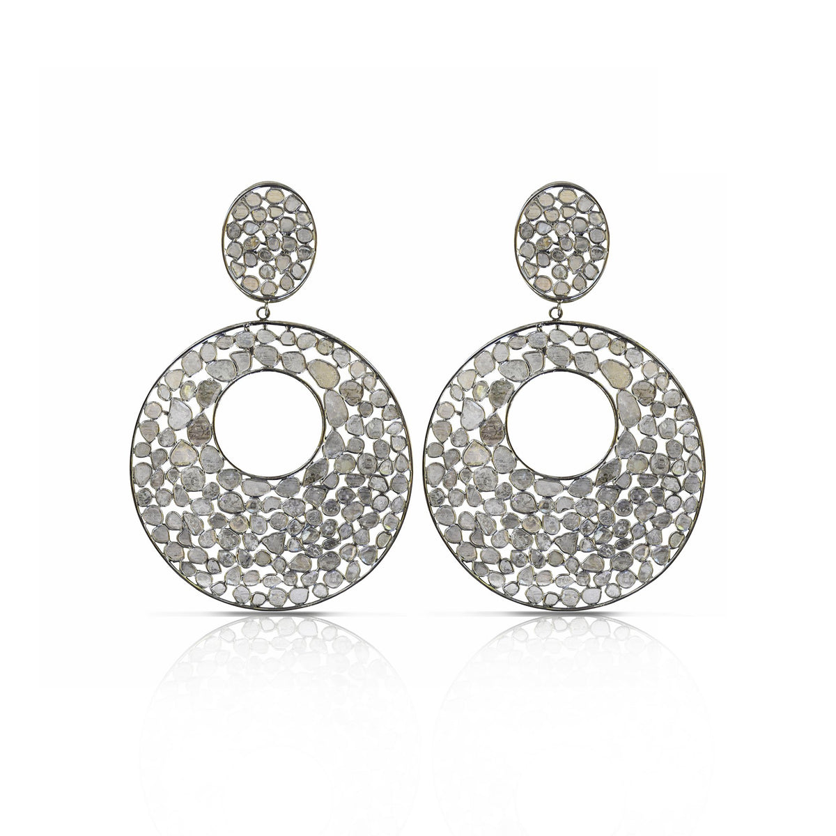 Large Silver Disco Diamond Earrings