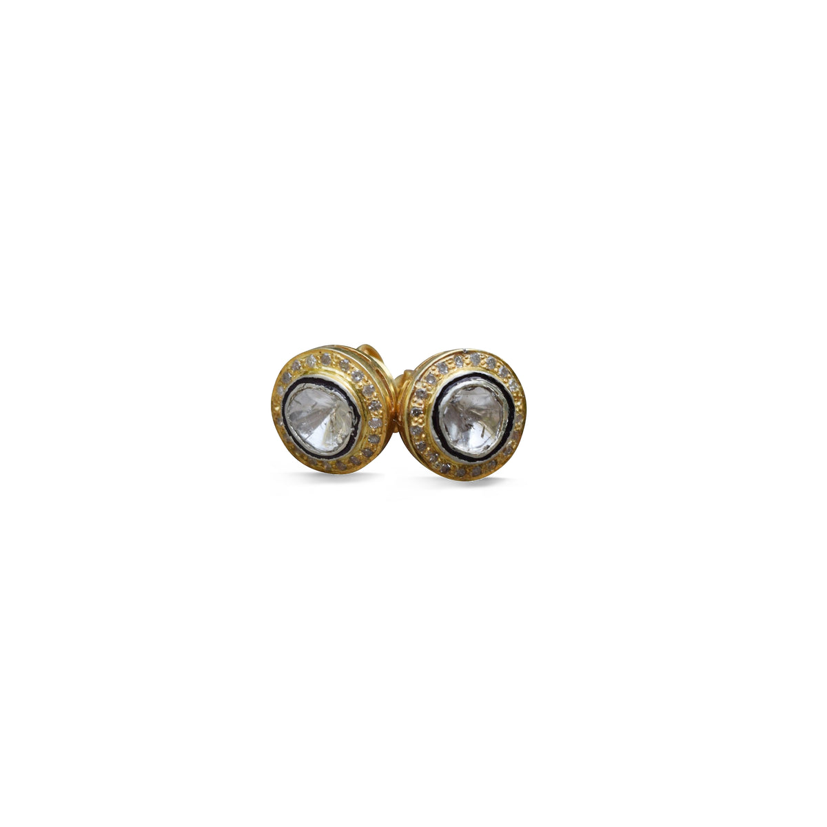 Gold Sliced & Pave Diamond Stud Earrings