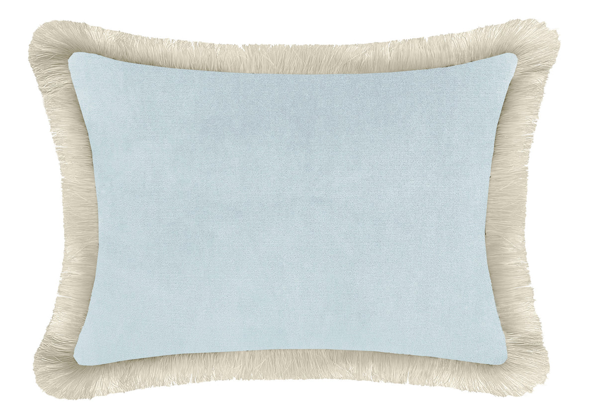 Soft Blue Mini Velvet & Fringe Pillow