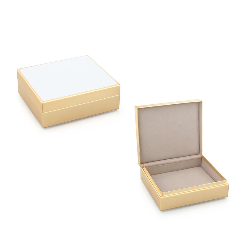 Square White & Gold Enamel Box