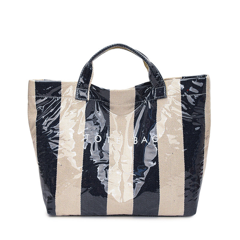 Navy Striped Large PVC Tote Bag