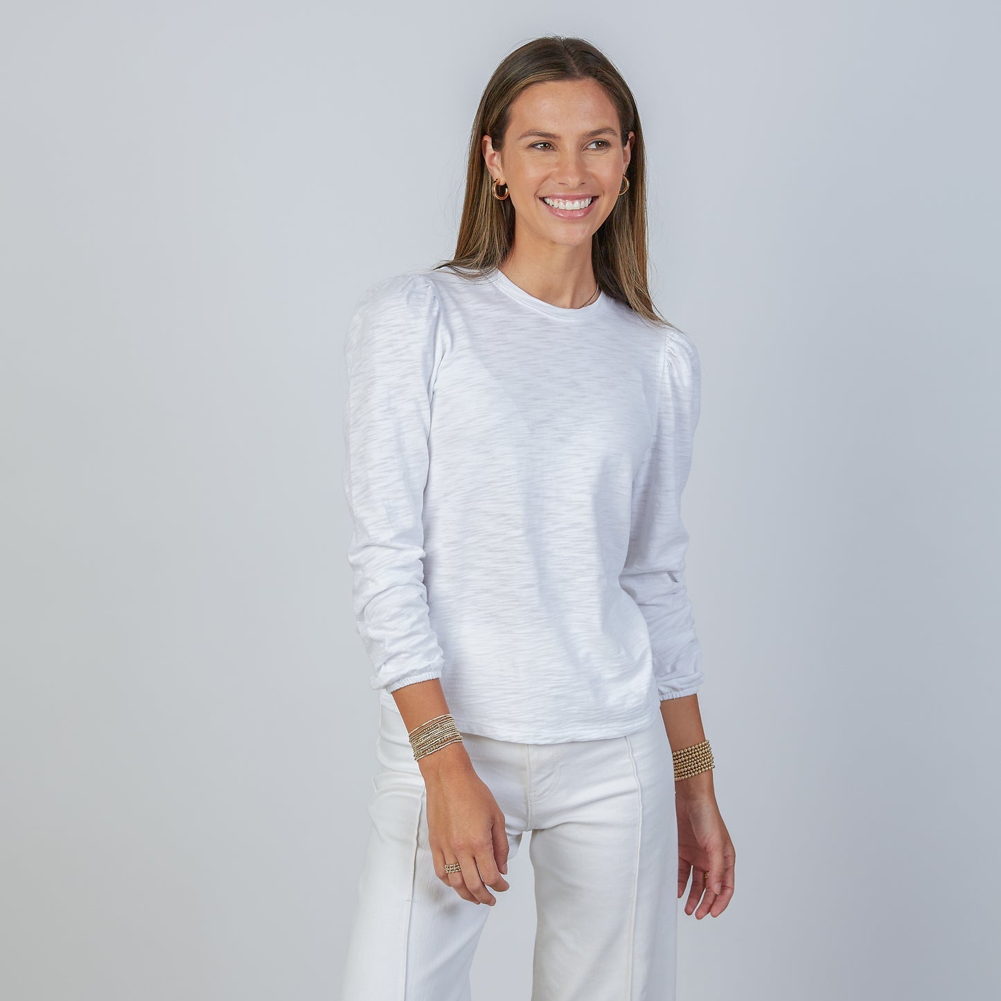 White Subtle Puff Long Sleeve Shirt