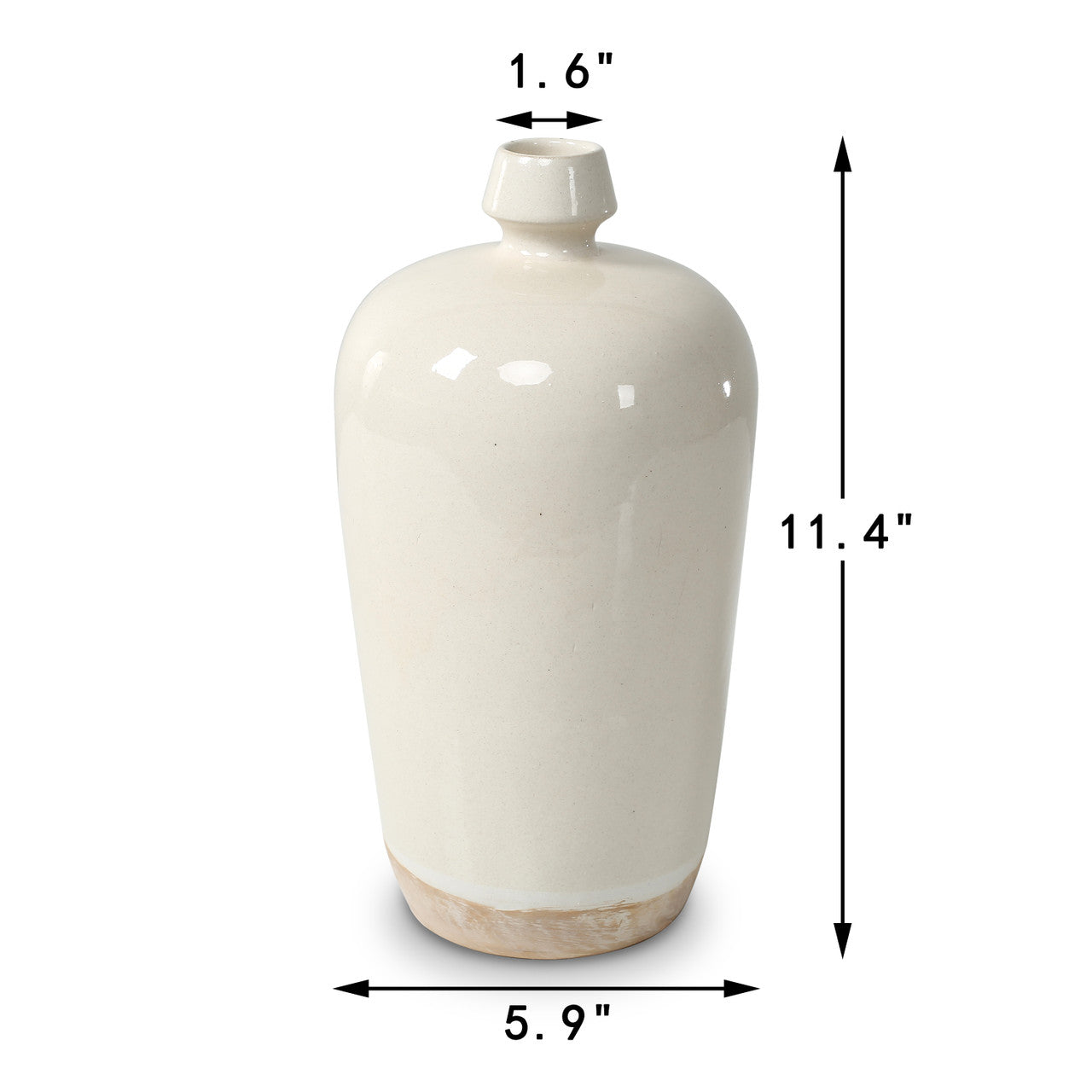 11" Tall Off White Ceramic Vase w/Small Opening