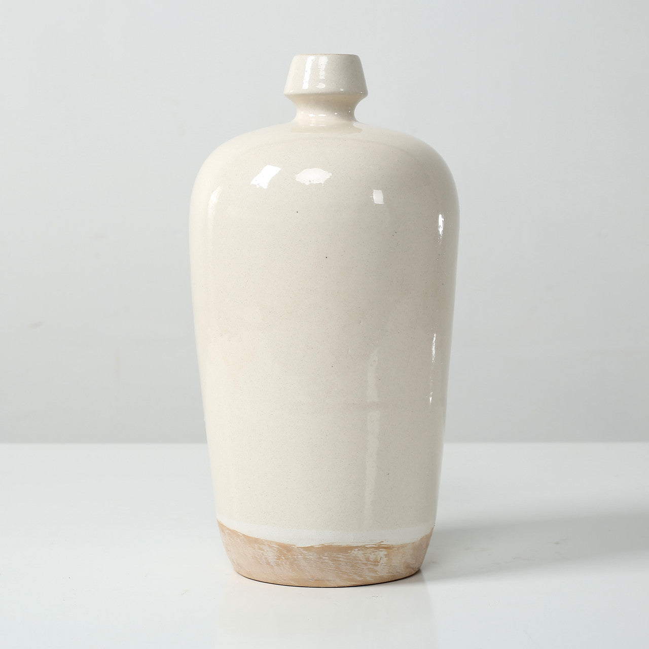 11" Tall Off White Ceramic Vase w/Small Opening