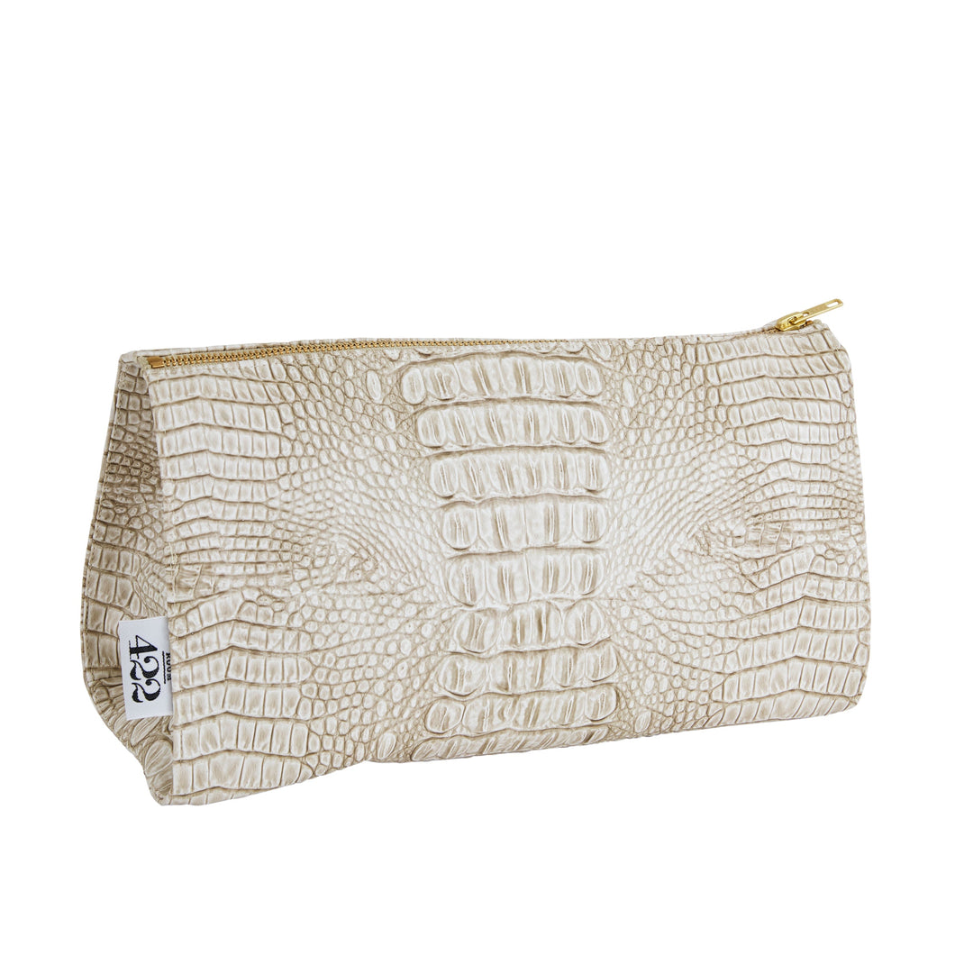 Tan Croc Makeup Bag