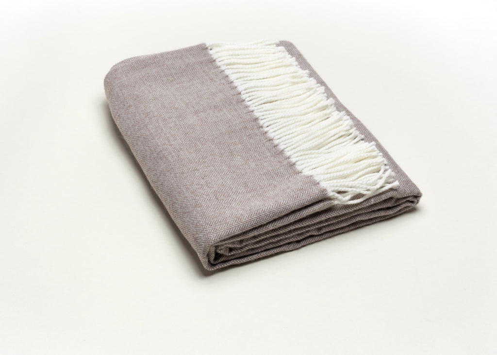 Taupe Fringed Herringbone Throw