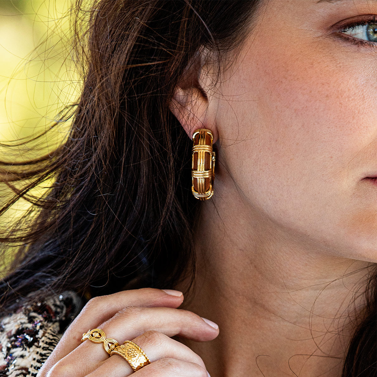 Teak Gaia Cage Hoops
