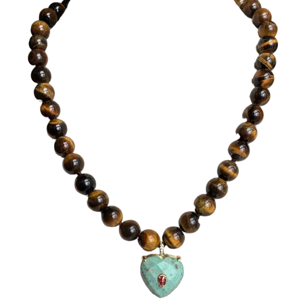 Tiger's Eye & Phoenix Stone Heart Necklace