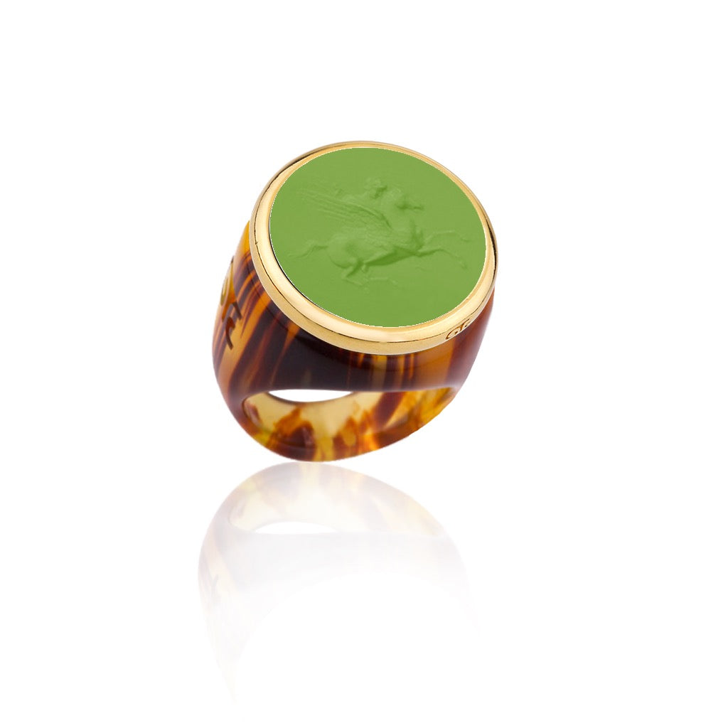 LG Tortoise & Green Pegasus Ring