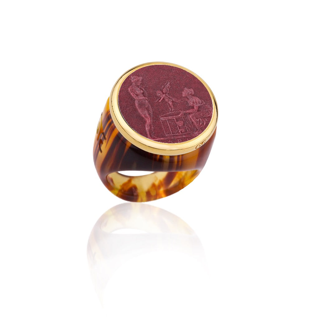 MD Tortoise & Porphyry Cupid Seller Ring
