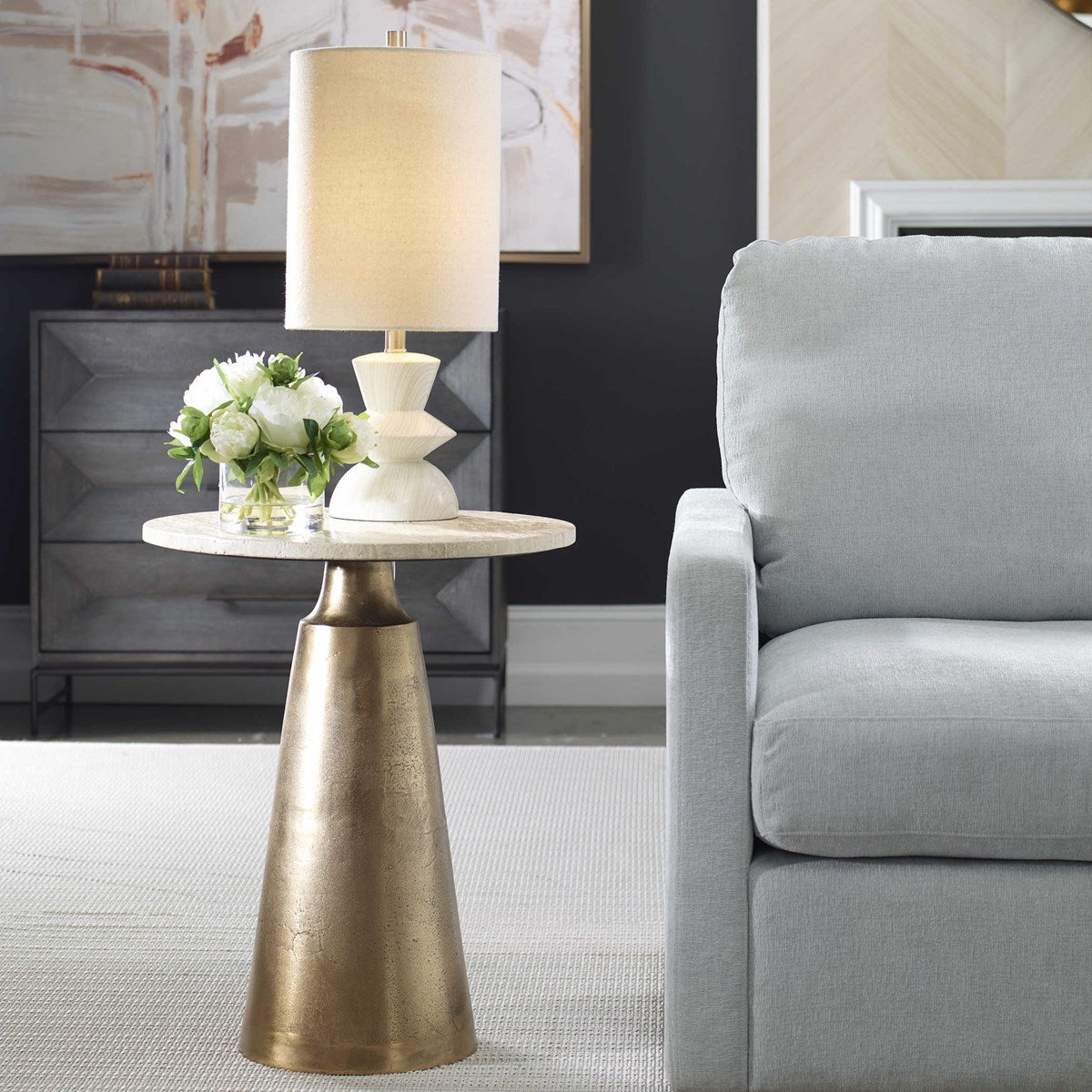 Travertine & Brass Accent Table