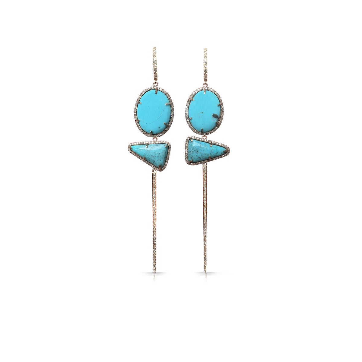 14K Gold & Diamond Turquoise Earrings 2