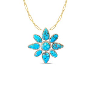 14K Turquoise Flower Necklace