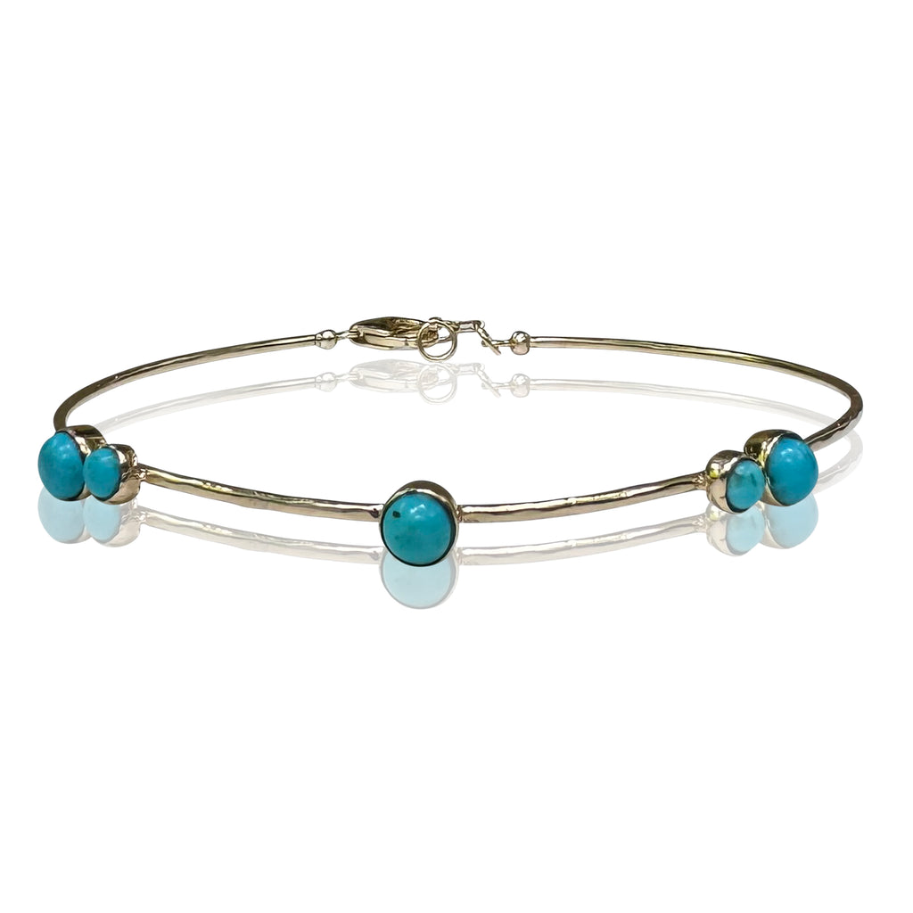 14k Turquoise Hammered Wire Bracelet