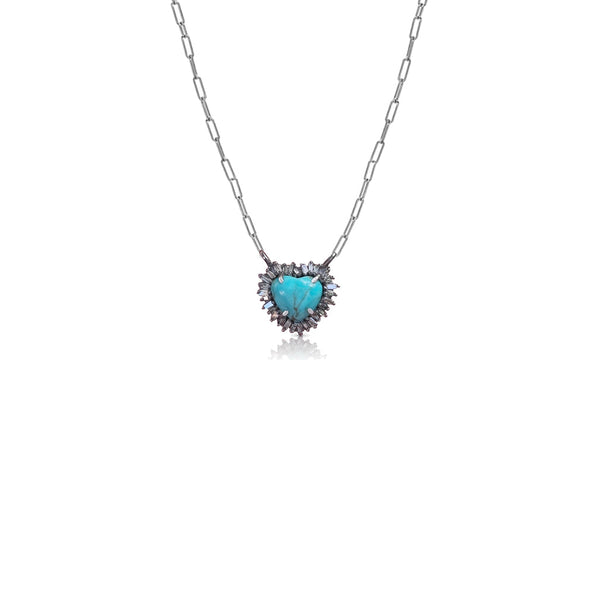 Mini Turquoise Heart Baguette Necklace