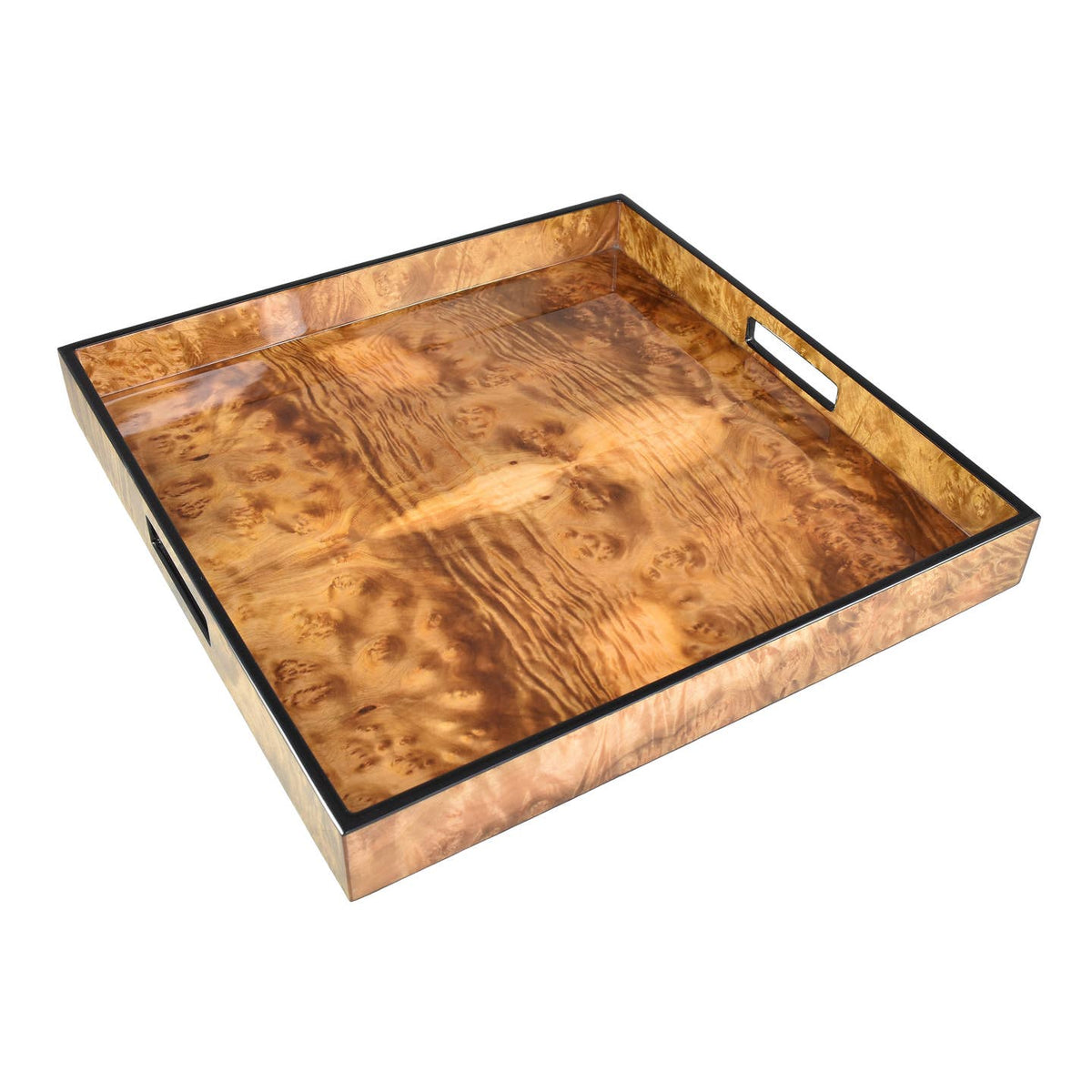 Walnut Burl & Black Trim Square Tray