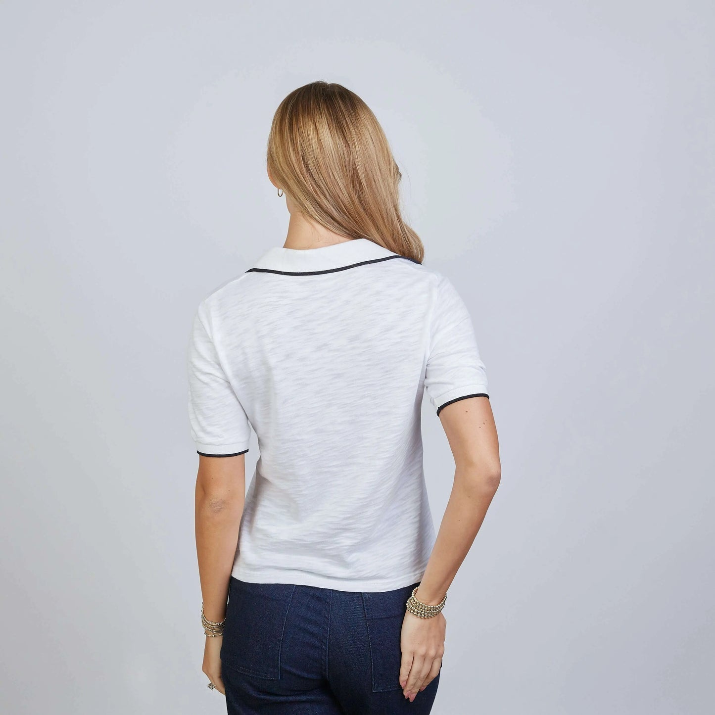 White & Black Short Sleeve Piper Polo