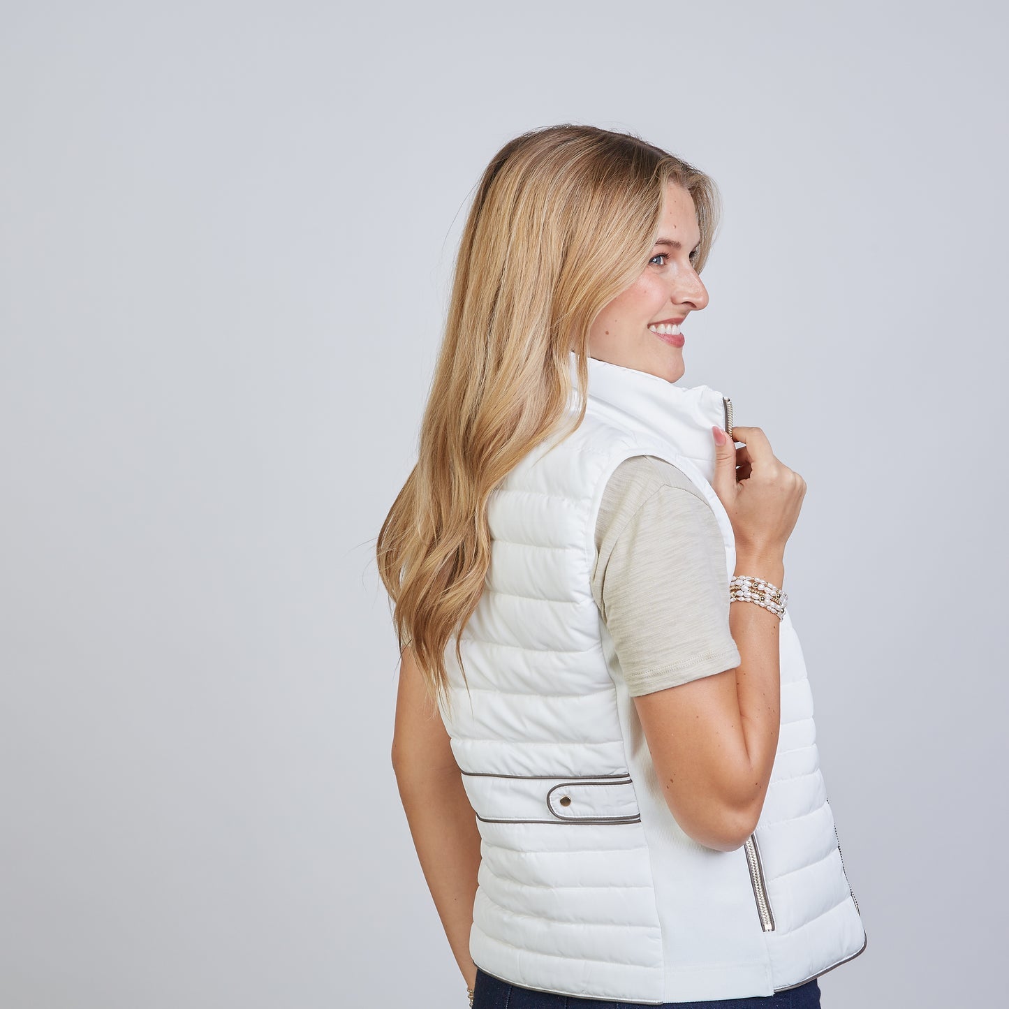 White & Brown Puffer Vest