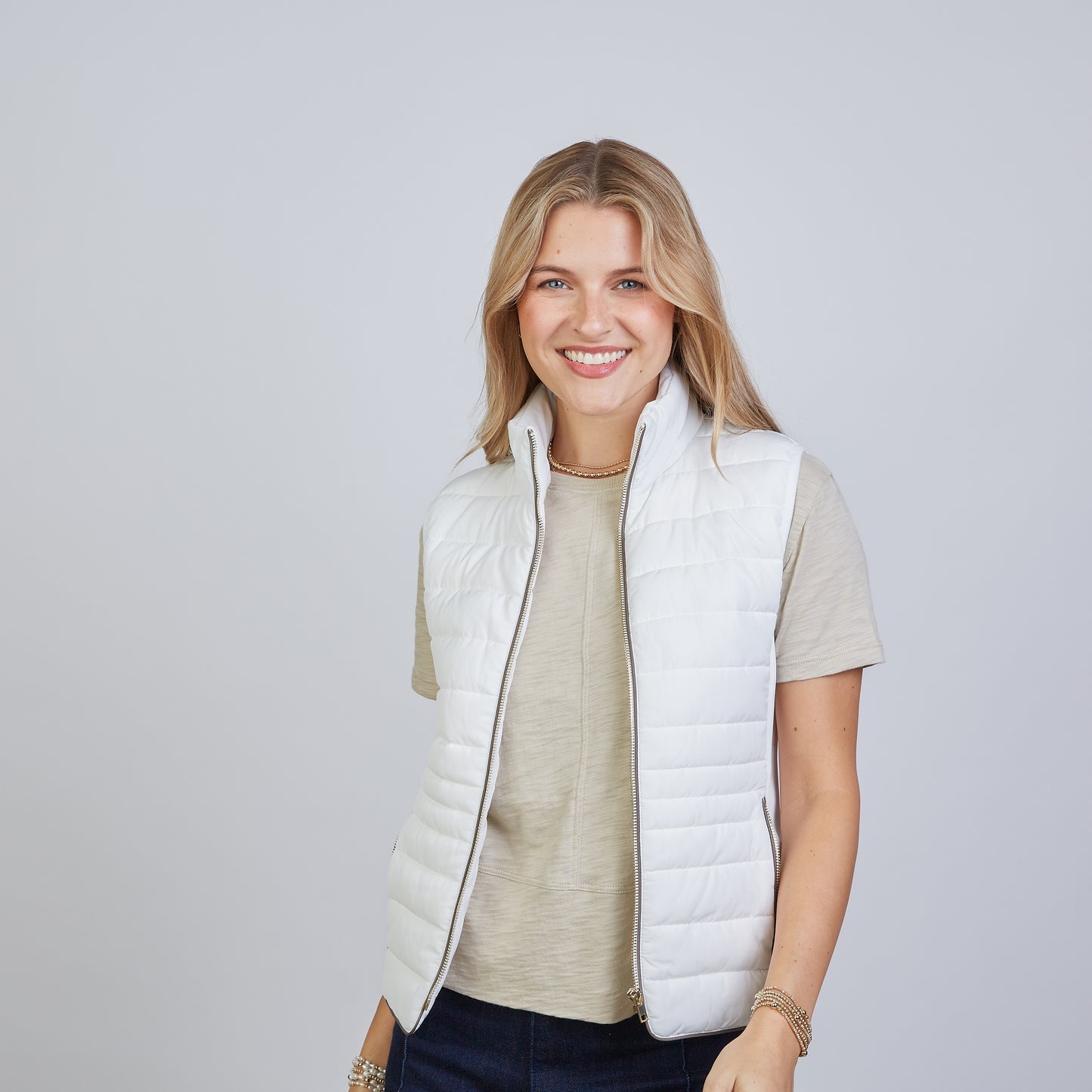 White & Brown Puffer Vest