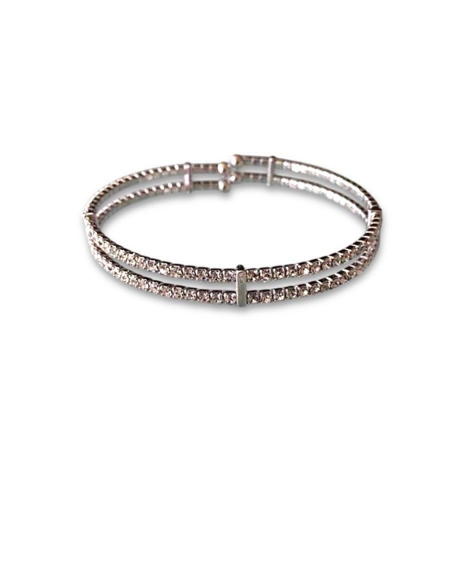 White Gold Double Single-Row CZ Bracelet
