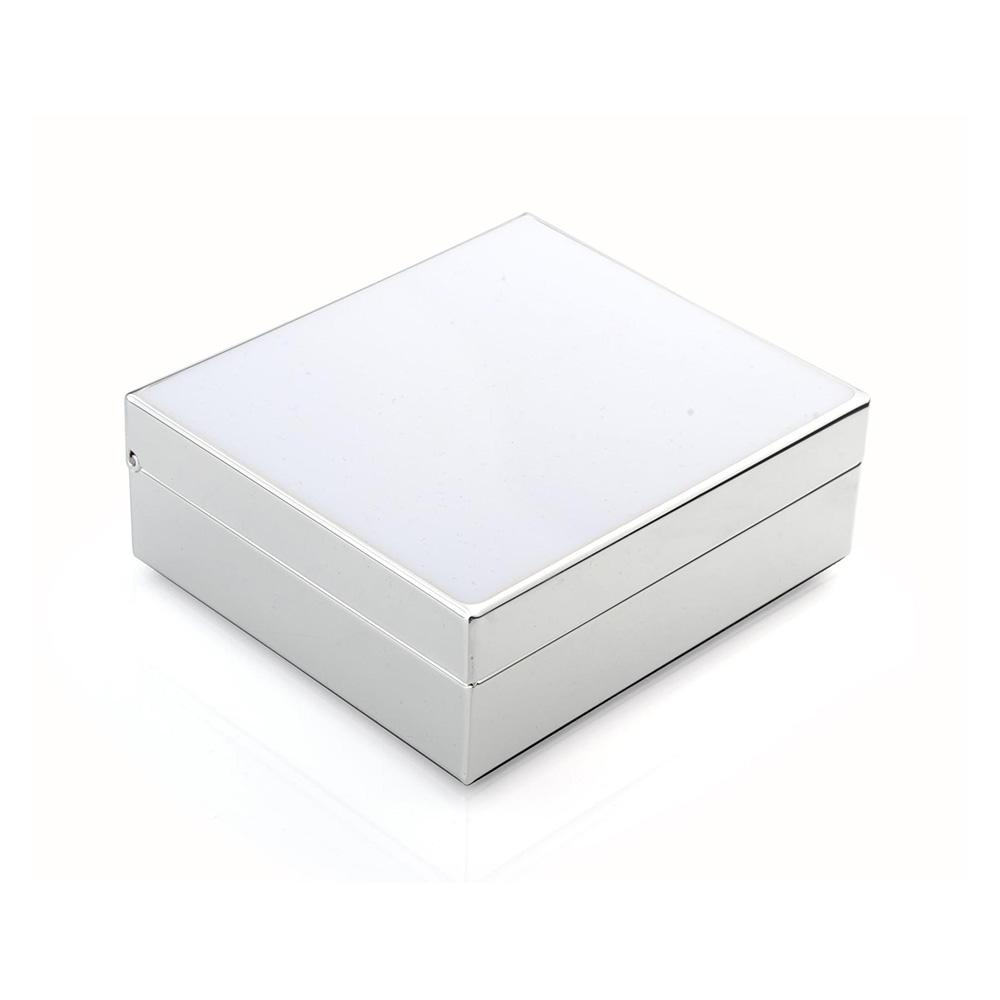 Square White & Silver Enamel Box