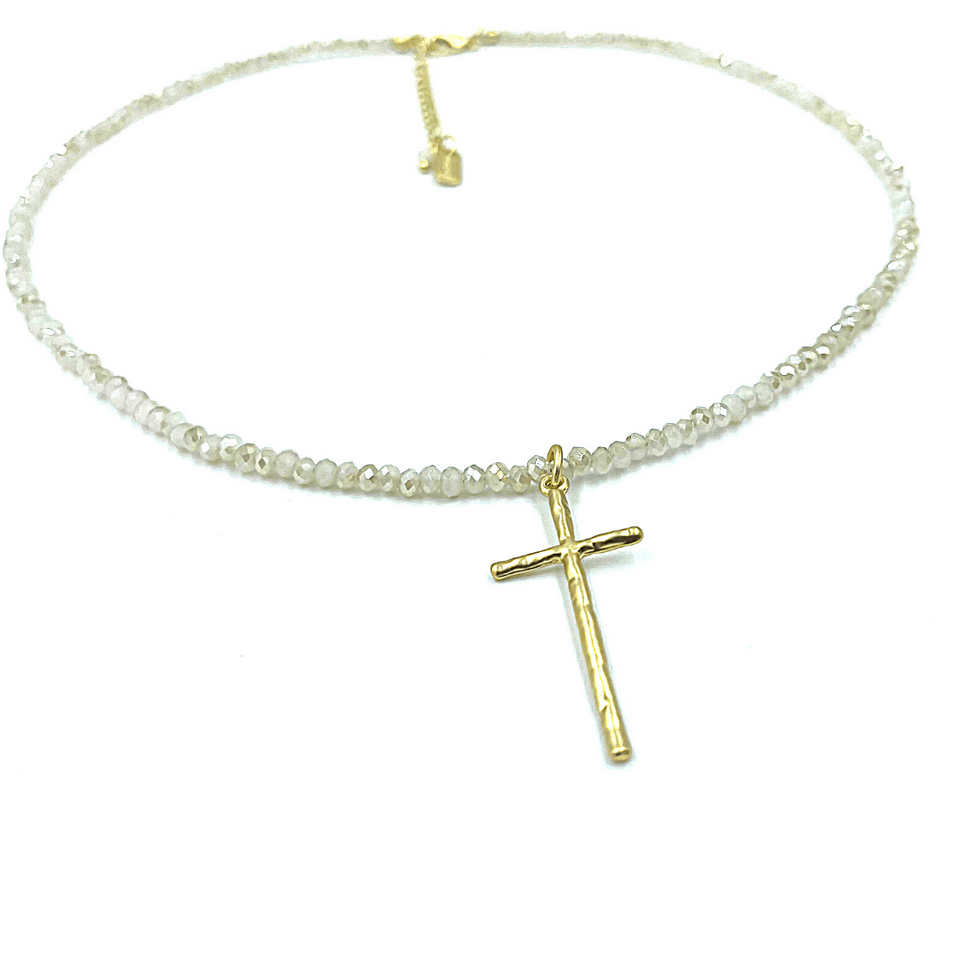 Prayer Cross Winter White Necklace