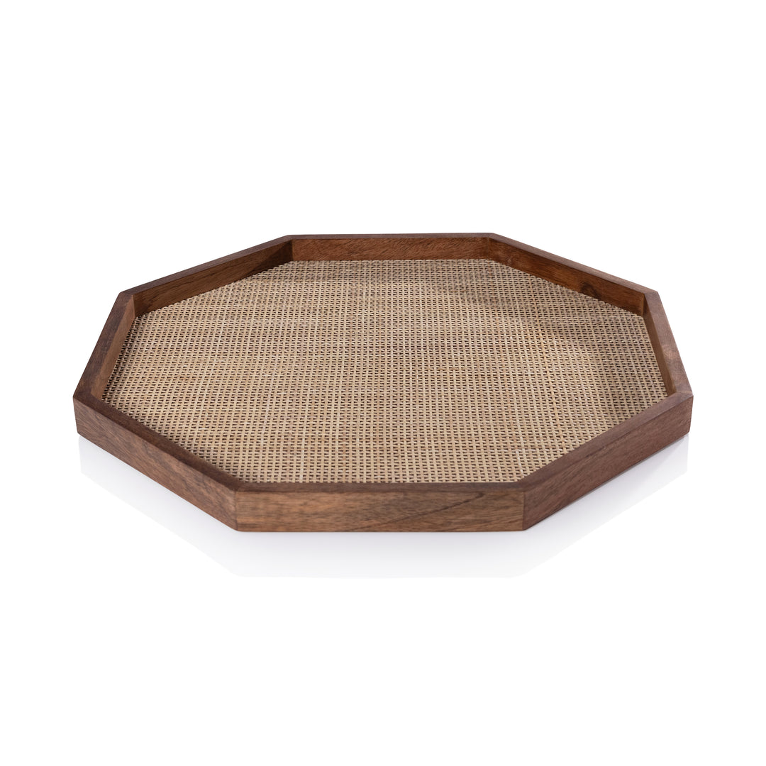 Wood & Rattan Octagonal Tray