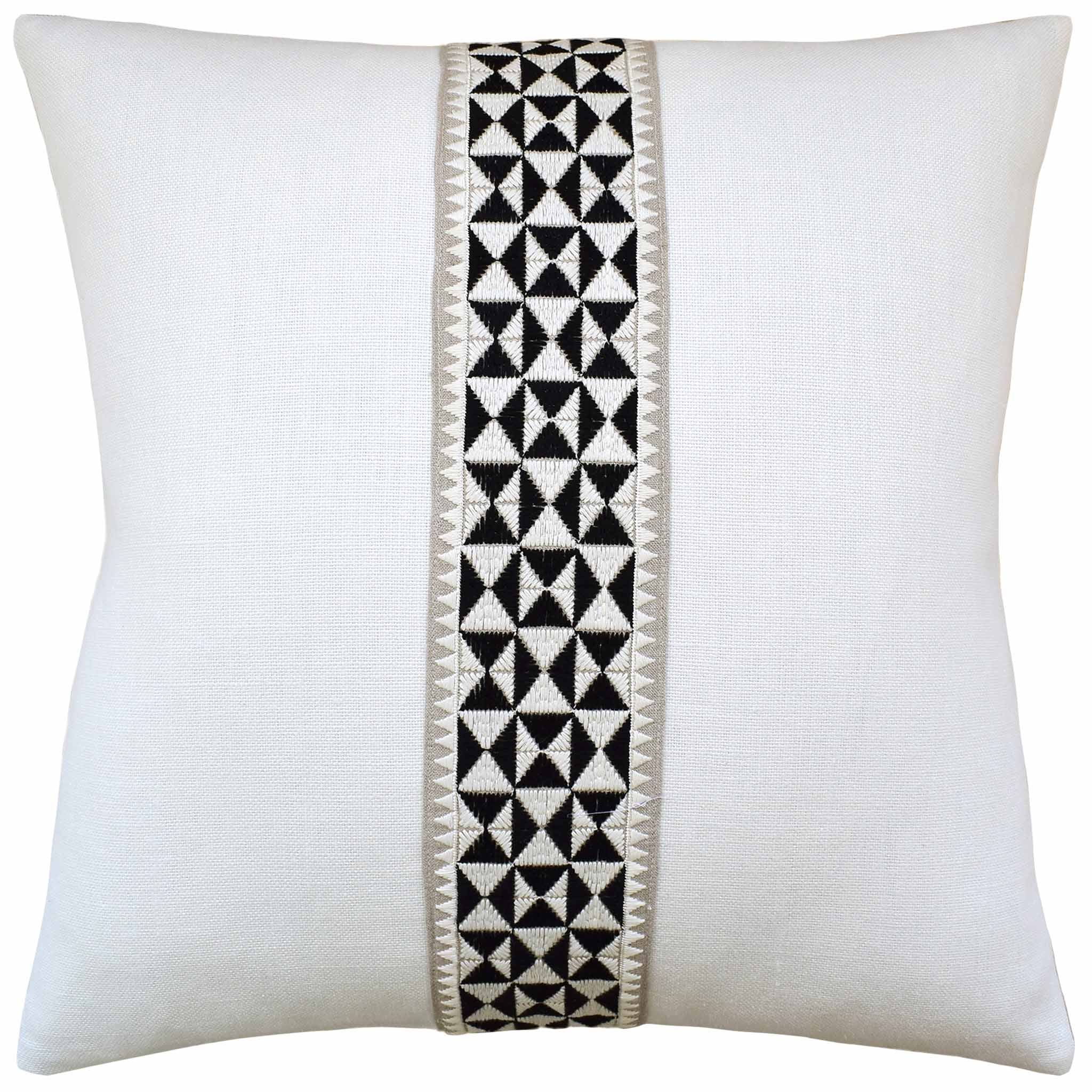 Charcoal & White Embroidered Tape Pillow