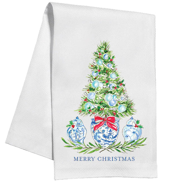 Blue Holiday Tree & Ginger Jars Towel